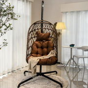 View Indoor and outdoor egg-shaped rocking chairs with frames and covers, garden rattan hanging chairs, capacity 450 pounds, with UV-protective cushions, suitable for bedrooms, outdoor balconies, courtyards or living rooms (dark gray) image 2