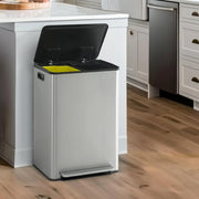 View CAPHAUS Dual Trash Can with Double Lid, Trash and Recycle Bins Combo, Hands-free Stainless-Steel Garbage Can for Kitchen, with 2 Compartment, Hinged Lid, Odor Filters, Handles, 25L 25L, 2 x 6.6 Gallon image 2