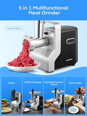 View Meat Grinder Heavy Duty, 3000W Max Ultra Powerful, 5 in 1 HOUSNAT Multifunction Electric Meat Grinder, Sausage Stuffer, Slicer/Shredder/Grater, Kubbe & Tomato Juicing Kits, Home Kitchen Use image 2