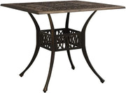 View Bronze terrace table, made of cast aluminum, suitable for outdoor use, square design, stable and durable, with dimensions of 35.4 inches × 35.4 inches × 28.7 inches, equipped with umbrella holes, requires assembly. image 1
