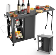 View Outdoor Grill Table Cart 57"x24"x35", Outdoor Kitchen Island with Storage & Large Tabletop for Blackstone Griddle, Ooni Pizza Oven, Ninja Woodfire Grill, BBQ Station, Dining Cart, Rolling BBQ Table image 2