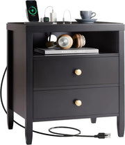 View Modern bedside table with black metal finish - 2-piece set image 1