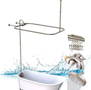 View Clawfoot Tub Shower Kit, Add On Shower Units With Bathcock Diverter Faucet and 48" X 27“ Rectangular Claw foot Tub Shower Curtain Rod Kit,Claw foot Tub Shower Faucet Set,Brushed Nickel image 1