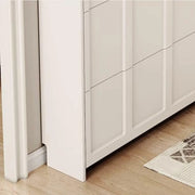 View Narrow white artificial wooden shoe cabinet with door, modern entrance shoe rack, standalone hidden shoe cabinet image 3