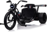 View Children's electric drift tricycle, three-wheel electric drifting bicycle, equipped with LED lights, 16-inch inflatable tires, battery-powered, suitable for boys and girls aged 8 and above, outdoor electric driving vehicle (black) image 3