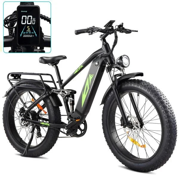 Electric Bike for Adults 1000W, 48V 17.5AH Battery Adult Electric Bicycles, 26 Fat Tire Full Suspension Ebike, 28MPH Mountain Beach E Bike, 7 Speed,