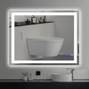 View LED wall-mounted makeup mirror with lights - suitable for wall-mounted large makeup tables. Features intelligent touch buttons, anti-fog, water resistance, adjustable dimming, color adjustment, and magnifying glass function. image 2