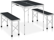 View Folding Camping Table with 2 Benches Aluminium Grey,Item colourGrey and Silver image 1