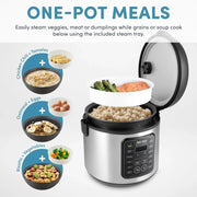 View Digital rice cooker, 4 cup capacity (uncooked state) / 8 cup capacity (cooked state), steamer, multi-functional cooking pot, slow cooker, oatmeal pot, automatic insulation function, 2 gallons, stainless steel shell image 3