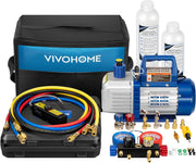 View 110V 1/4 HP 3.5CFM Single Stage Rotary Vane Air Vacuum Pump and AC Manifold Gauge Set Kit with Thermometer for R134a R12 R22 R502 R410a HVAC Air Conditioning Refrigeration Recharging Red image 2