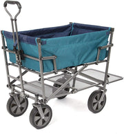 View A foldable double-layer outdoor multi-functional truck, equipped with a long lower shelf, in blue-green color. image 1