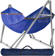 View Double hammock with frame, with a load capacity of 650 pounds, double hammock with support rods, made of high-quality 201 stainless steel, assembled in 30 seconds, sturdy and flexible portable hammock frame, suitable for outdoor and indoor use, black image 3