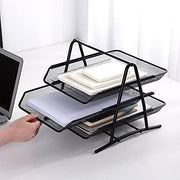 View Metal Mesh 2 Tier Document Letter Tray Desk Organizer File Holder Magazine Notebook Organizer Office Supplies image 2