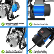 View 1.6 HP Portable Water Transfer Pump 1500 GPH Electric Shallow Well Pump Garden Booster Pumps for Draining Irrigation Lawn Farm Water Removal image 4