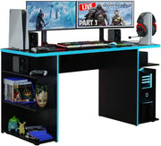 View Madesa Large Modern Gaming Computer Desk 53 Inch with 5 Shelves Cable Management Student Study Wooden Table Home Office Gamer Desk for Kids and Adults - White image 2