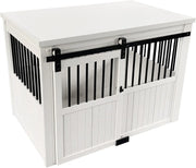 View Farm sliding cowshed door furniture-style dog cage - antique white, large size. Unique style, durable and sturdy. Removable seat cushion. Easy to assemble. image 1