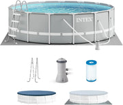 View Above Ground Swimming Pool w/ Pump, Cover, & Ladder, 18' x 48", Prism Frame, Gray - Outdoor Round Family Pool w/ Filter, 42-Inch Deep Water image 2