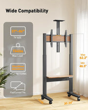 View Motorized Mobile TV Stand on Wheels for 37–86 Inch TVs up to 154 lbs, Electric Height Adjustable Rolling TV Stand, VESA 200x200–600x400mm, Wooden Shelf & Panel, PGTVMC26B image 2