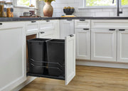 View A double pull-out trash can suitable for the bottom of kitchen cabinets, with a capacity of 35 ounces (approximately 0.875 gallons), equipped with a gentle closing sliding mechanism, and in the color of Orison Gray. image 2