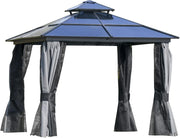 View 10 feet x 12 feet hard-top awning canopy, polycarbonate roof, aluminum frame, permanent outdoor awning, with net cover, suitable for patios, gardens, backyards, terraces, lawns, grasslands, light gray. image 1