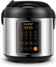 View Compact electric rice cooker, 6-in-1 stainless steel multi-functional cooking utensil, slow cooker, steamer, frying pan, heater and warmer, 2-gallon capacity (8 cups cooked, 4 cups uncooked), suitable for brown rice, quinoa and oats, 6 one-button pro image 2