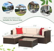 View 5 Pieces Patio Furniture Sets All Weather Outdoor Sectional Patio Sofa Manual Weaving Wicker Rattan Patio Seating Sofas with Cushion and Glass Table(Beige) image 4