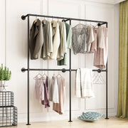 View Industrial-style wall-mounted pipe clothes hanger, wall-mounted clothes hanger with double hanging rods, for closet storage (gold) image 2