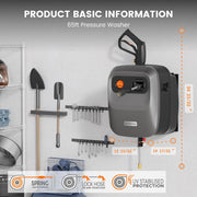 View Pressure Washer G20 Pro, 2500 PSI 2.2 GPM, 180° Wall Mounted Power Washer, Auto-retract with 65FT Hose Reel, 5 Nozzles for Floor/Cars/Fences/Patios, Dark Silver image 3