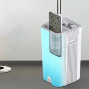 View A handless flat mop set, suitable for household cleaning, with a mop bucket that can be used for both dry and wet cleaning. image 2