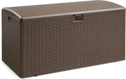 View Outdoor patio storage box - 150 gallons. Loft box, waterproof and highly resistant to weather, suitable for furniture cushions and gardening tools, brown color scheme. image 1