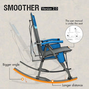 View Large-sized foldable rocking chair-style camping chair. Portable outdoor rocking chair, equipped with a high back and sturdy armrests. The carrying bag can bear a weight of 300 pounds. The back of the seat has padding. The color is blue. image 3