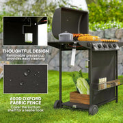 View 4 1 Burner Propane Gas BBQ Grill, Portable Gas Barbecue Grill with Side Burner, Thermometer, Lid, Side Table, Shelf, Spice Rack, Wheels, Grease Cup for Garden, Black image 2