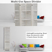 View ECOMEX Room Divider 4 Panel, White with Shelves, Wall Dividers and Folding Privacy Screens image 4
