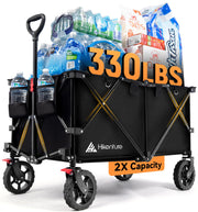 View 330LBS Heavy Duty Collapsible Wagon Cart, All-Terrain Folding Utility Beach Wagon with Adjustable Handle for Garden, Outdoor, Shopping image 1