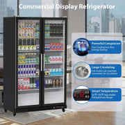 View Commercial Refrigerator, Glass Door with LED Lighting – Upright Beverage Display Cooler for Home, Store, Gym, or Office, Featuring Double Swing Doors and 39 cu.ft image 2