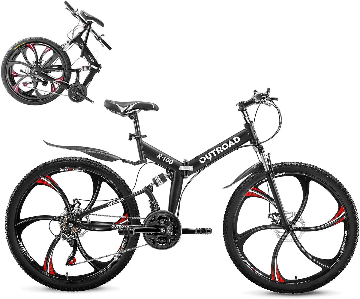 26-Inch Folding Mountain Bike for Adults, 21-Speed, Dual Suspension