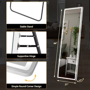 View 64 x 21 Inch Full Length LED Floor Mirror with Stand, Wall Mounted Full Body Mirror image 4