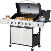 View 4-Burner Propane Gas Grill with Cast Iron Grates, Side Stove and 44,000 BTU Stainless Steel Burners image 5