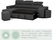 View BUDWING John Sofá Cama Esquinero 4 Plazas - Chaise Longue Reversible, Reposacabezas Ajustable y 2 Pufs – Tapizado en Poliuretano – Estilo Moderno – image 5