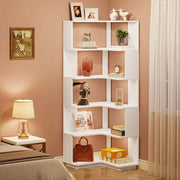 View 64.9 Inch Tall 6-Tier Corner Bookshelf, Freestanding Wood Industrial Bookcase image 4