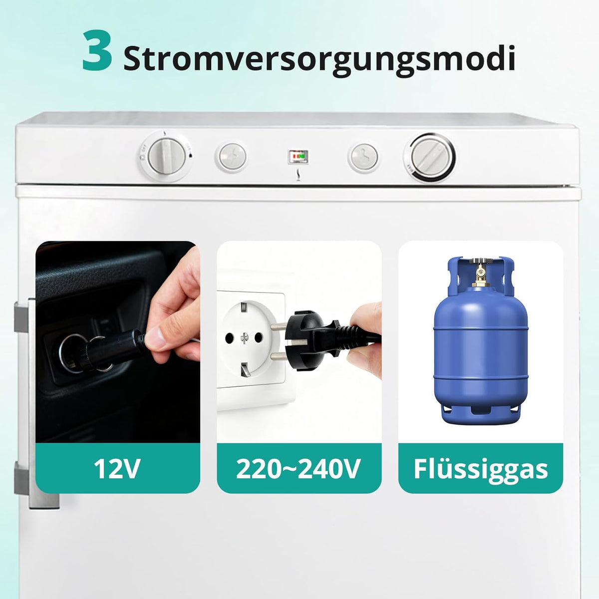 SMETA Gaskühlschrank Gefrierschrank 12V/230V/Gas, Kühlschrank Mit Gefrierfach 100L, Leiser Kombikühlschrank Für Camping, Zuhause, Wohnwagen, Garage,