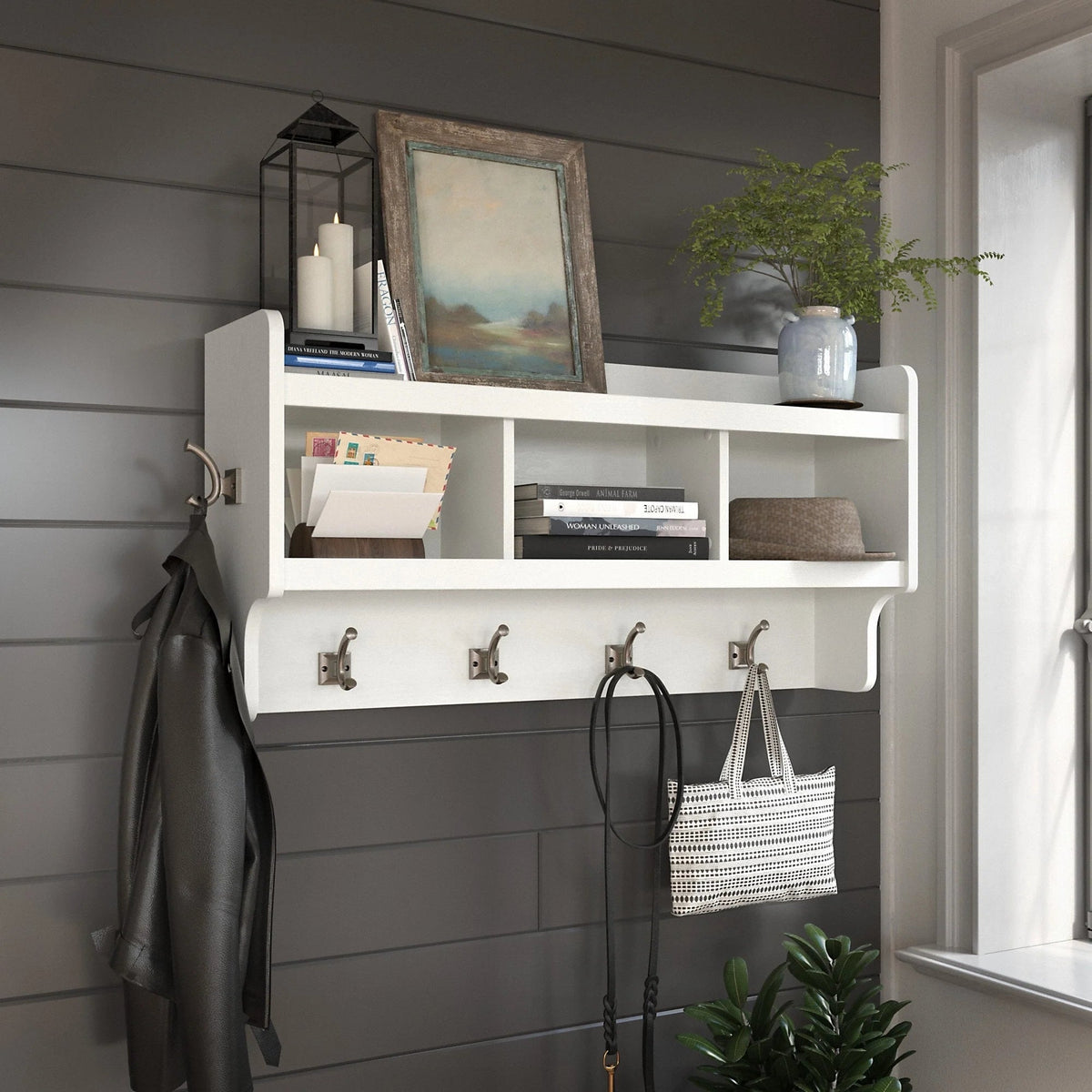 40 Inch Wall Mounted Coat Rack with Shelf, Wooden Entryway Storage and Hanging Organizer