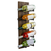View 5 Bottle Wood Wall Mounted Wine Rack, Walnut Finish Bottle Holder for Kitchen, Dining Room and Home Bar image 1