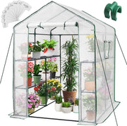 View Greenhouse, 57 x 85 x 76'' Greenhouses for Outdoors, Portable Greenhouse Kit with Mesh Side Windows, PE Cover, 8 Shelves, Heavy Duty Walk in Green House for Backyard Garden Indoor Outside image 1