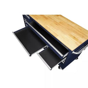 View 72-Inch 18-Drawer Mobile Workbench with Solid Wood Top, Gloss Blue image 2
