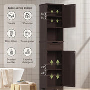 View 67 Inch Tall Narrow Bathroom Linen Cabinet, 5-Tier Solid Wood Freestanding Storage Cabinet image 6
