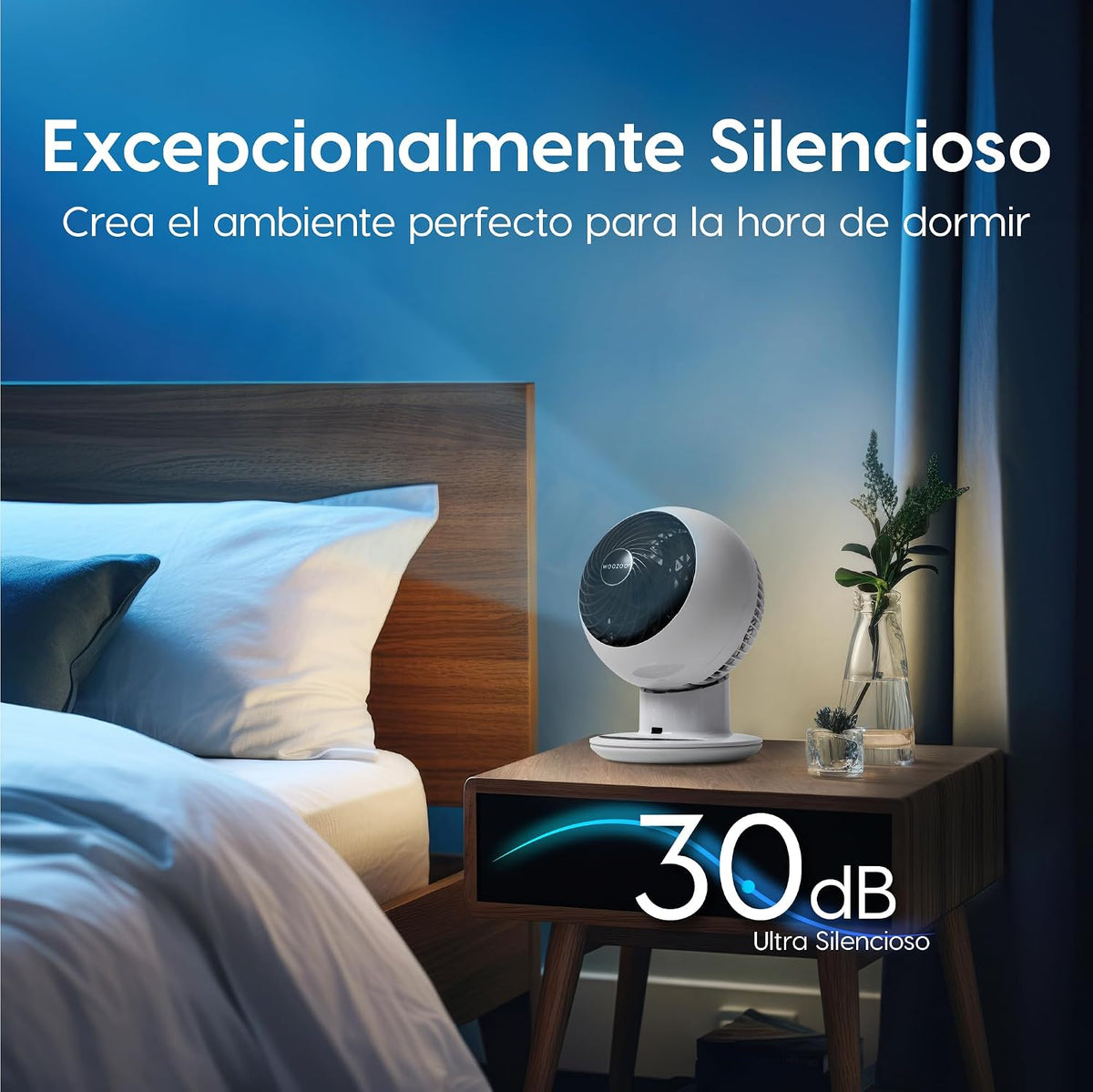 Iris Ohyama Woozoo, 30m², Ventilador de mesa, Blanco, 5 velocidades, Mando a distancia, Oscilación multidireccional, Silencioso, Potente, Escritorio,