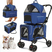 View Double Dog Stroller for 2 Dogs, Detachable Carriers, Safety Belt, Lockable Wheels, Pet Travel Carrier Strolling Cart, Folding Cat Stroller for Small Medium Pets Dogs (Blue) image 1