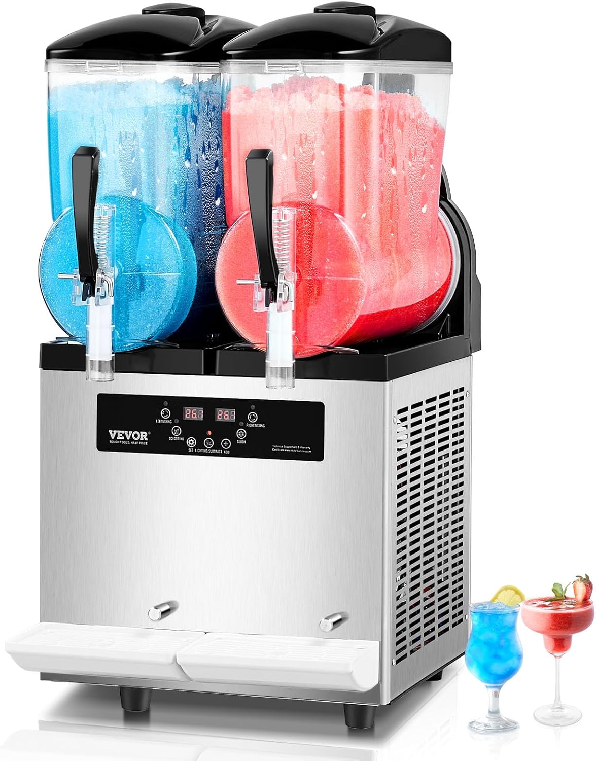 VEVOR kommerzielle Slusheis Maschine 12 L x 2 Doppeltank-Maschine für gefrorene Getränke, 96 Tassen Edelstahl Slush-Eis-Maschine mit Tastenfeld