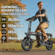 View 14 in Electric Bike with Dual Front Suspension 500W Folding Ebike, Up to 25Miles 20MPH, 48V Removable Lithium-Battery, 14 in Foldable Commuting... image 5